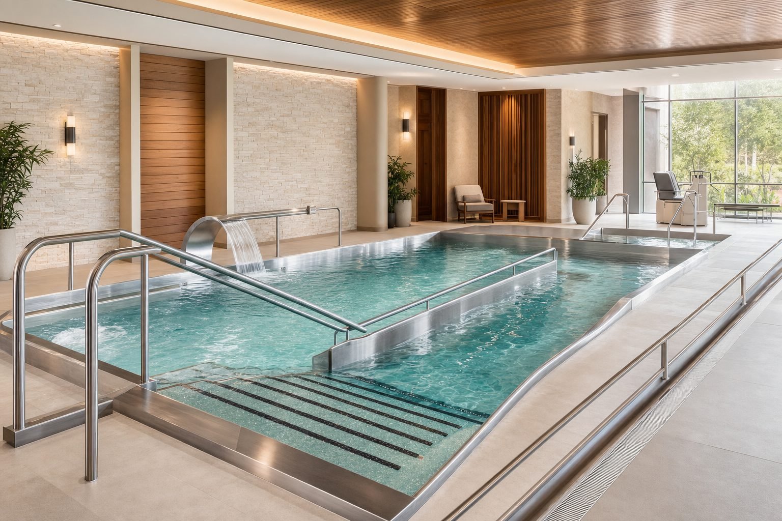 Alberca de hidroterapia, spa y bienestar clínico